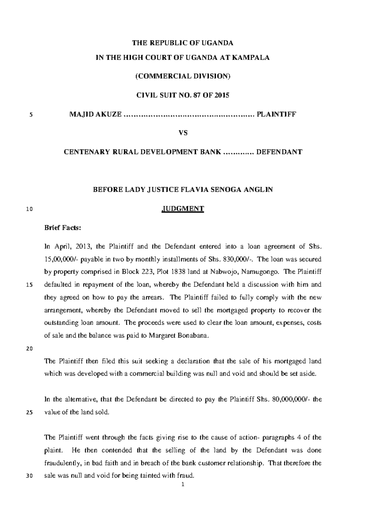 Majid Akuze vs Centenary Rural Dev. Bank: High Court Judgment Analysis ...