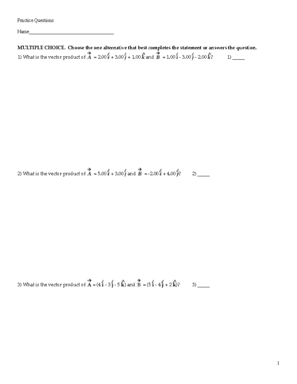 Practice Questions on Vector Products and Gravity Concepts - Studocu