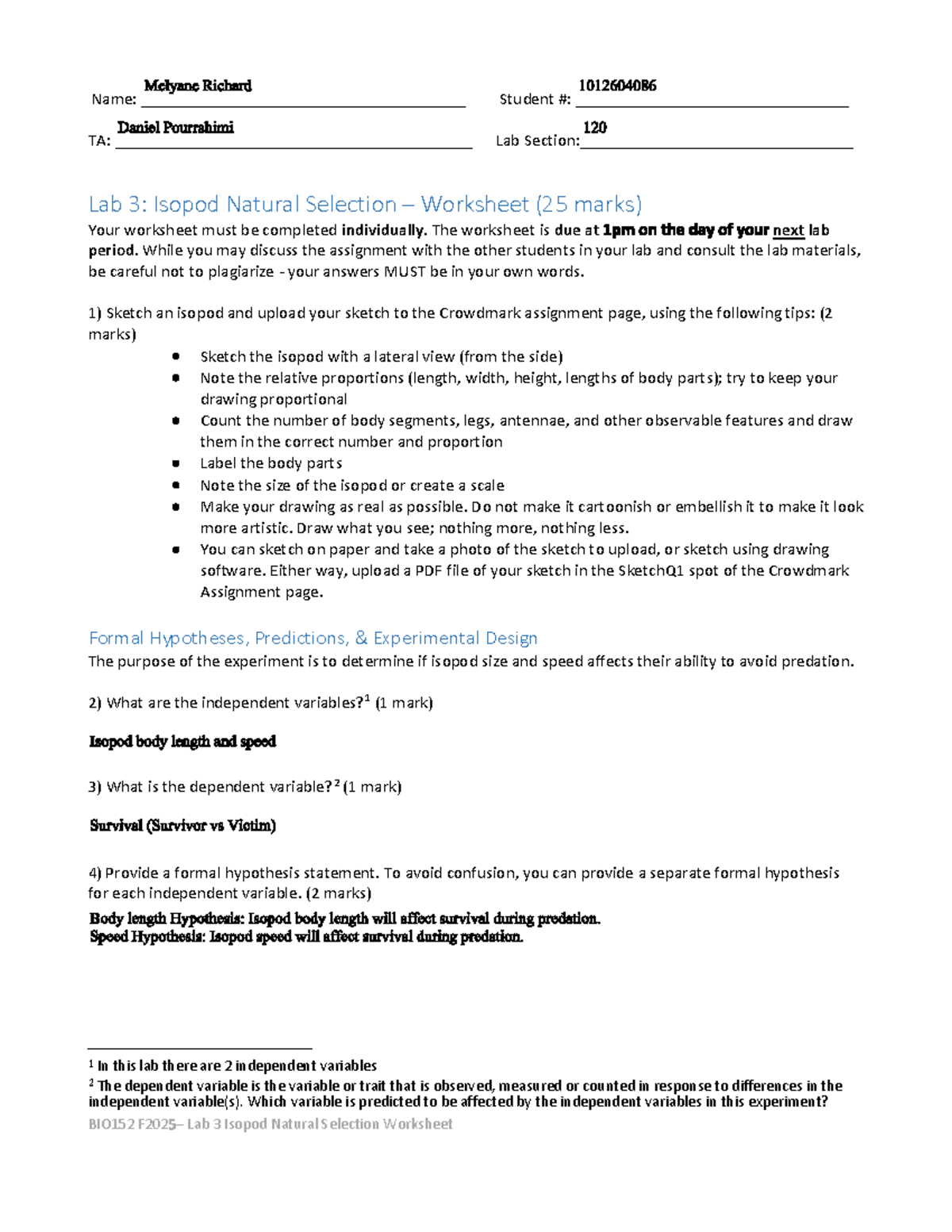 BIO152 F202 Lab 3: Isopod Natural Selection Worksheet Guide - Studocu