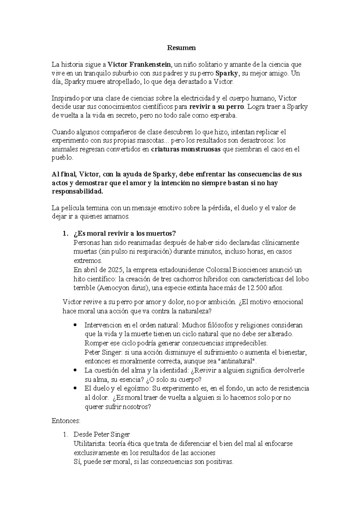 Resumen de Frankiwinnie: Ética y Consecuencias de Revivir a Sparky ...