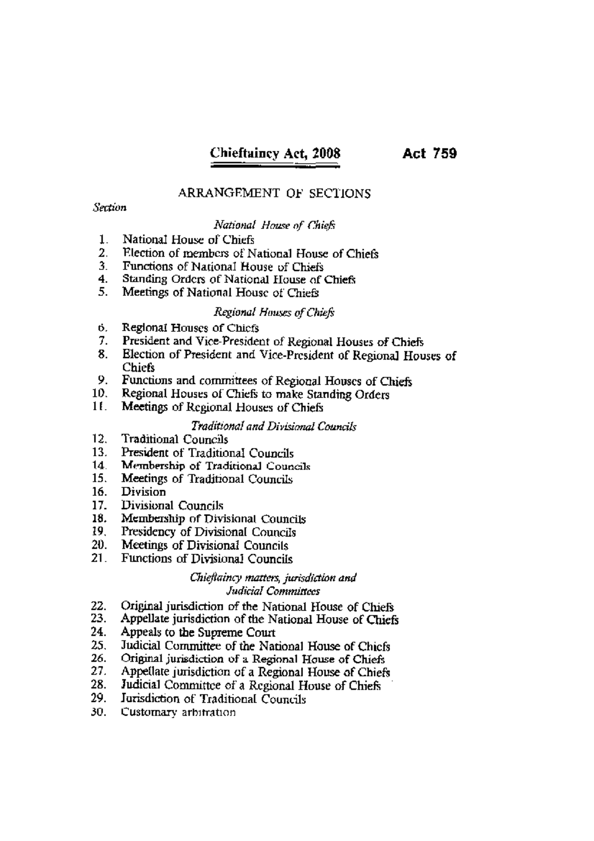Chieftaincy Act, 2008 (Act 759): Comprehensive Overview and Sections ...