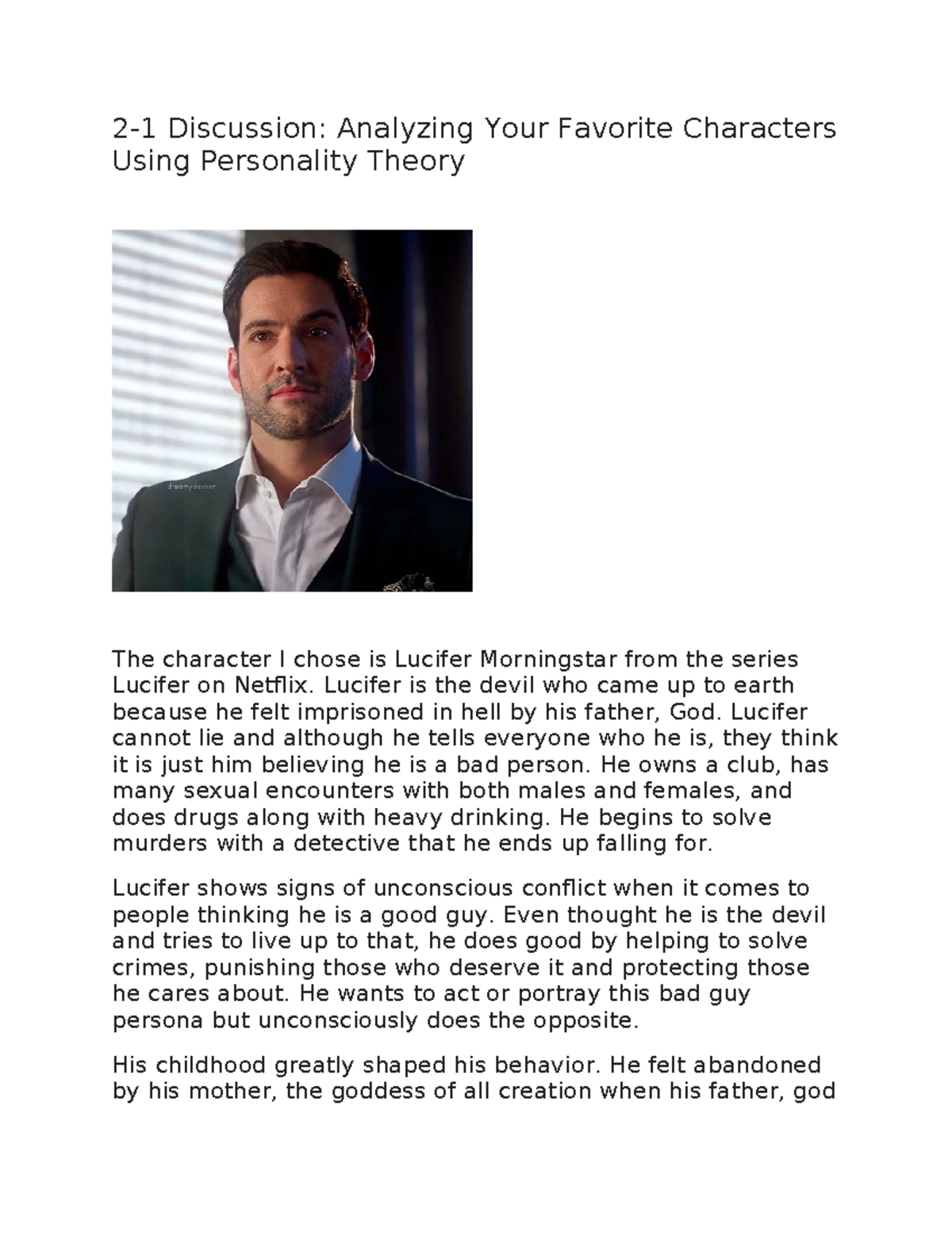 PSY 328 Discussion: Analyzing Lucifer Morningstar's Personality Traits ...