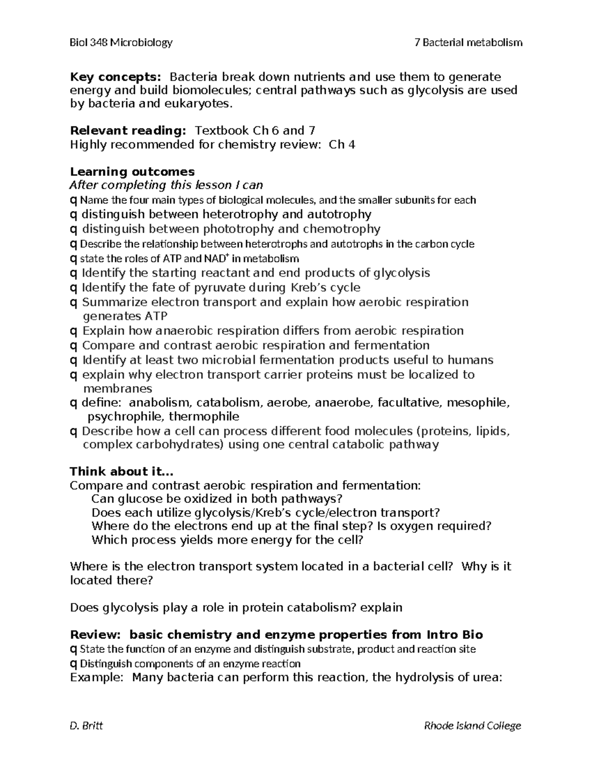 Biol 348 Final Exam Study Guide: Key Concepts in Bacterial Metabolism ...