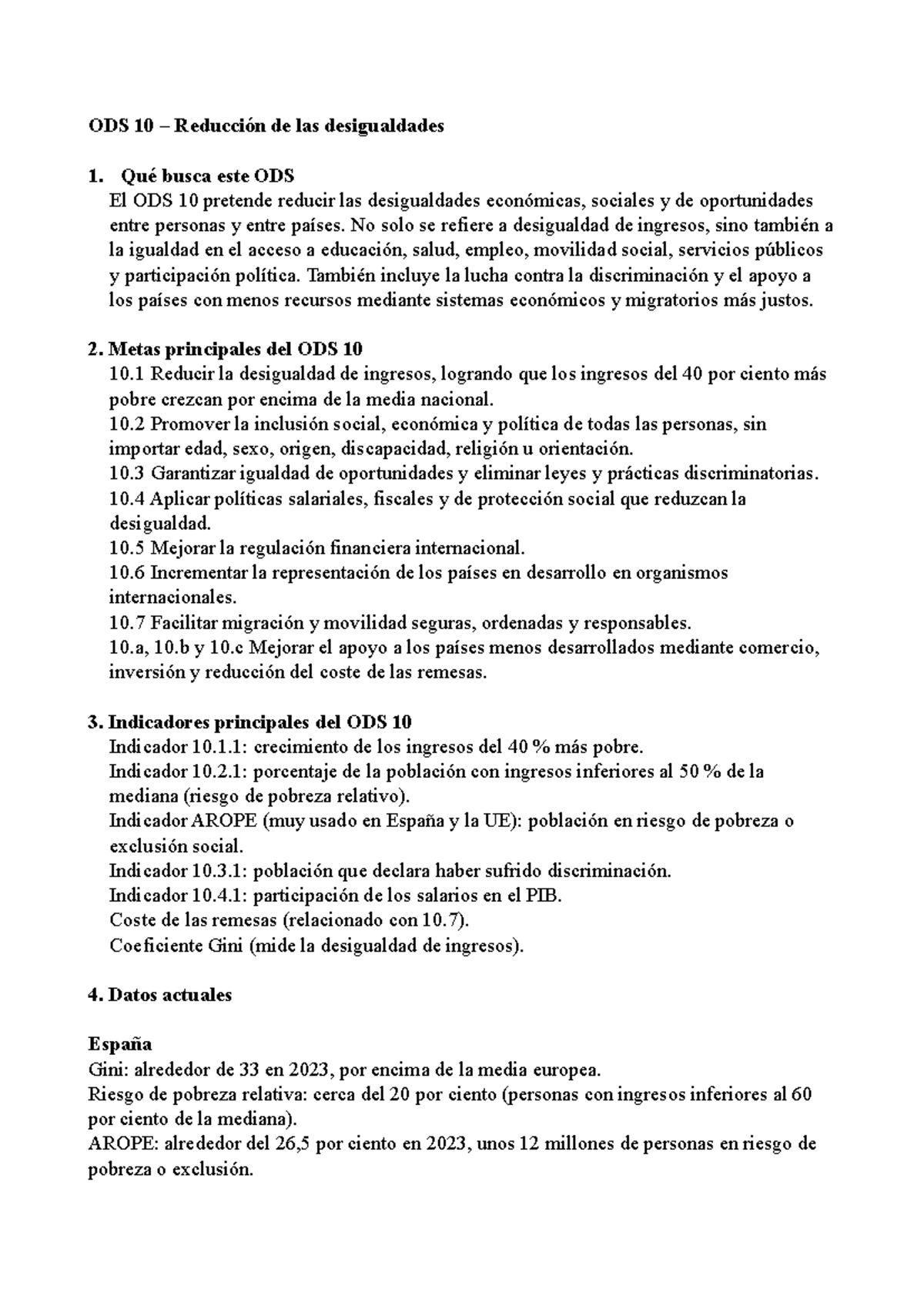 ODS 10: Reducción de Desigualdades Económicas y Sociales - Studocu
