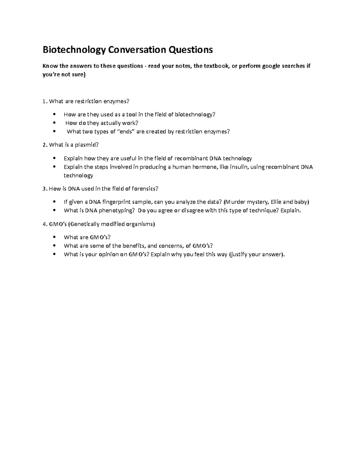 Biotechnology Conversation Questions: Tools, Techniques, and Ethics ...