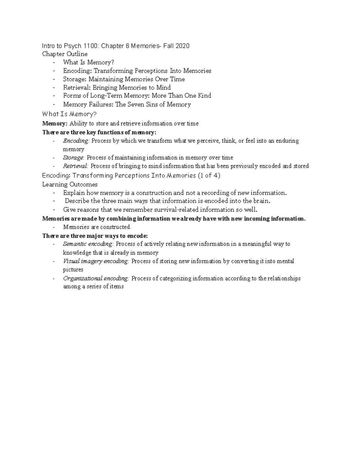 Intro to Psych 1100: Chapter 6 - Understanding Memory Mechanisms - Studocu
