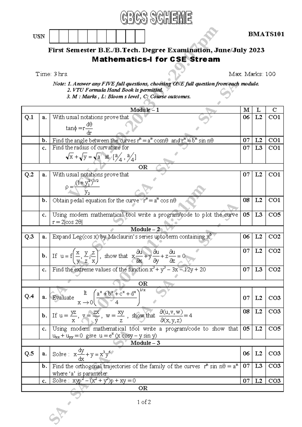 BMATS101 First Semester Degree Exam Notes - June-July 2023 - Studocu