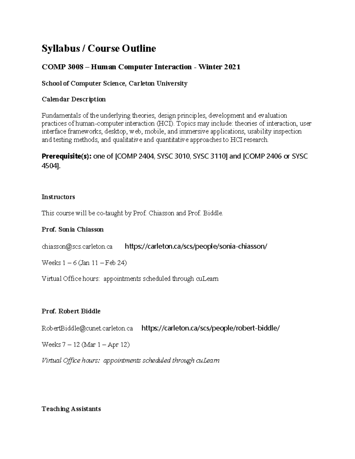 COMP 3008 Course Outline: Human-Computer Interaction (Winter 2021 ...