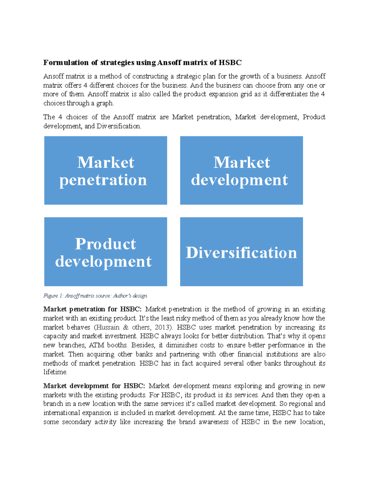 Formulation of strategies using Ansoff matrix of HSBC - Ansoff matrix ...