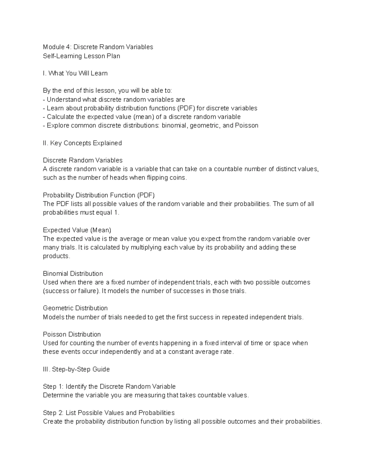 Module 3: Probability Lesson Plan and Key Concepts - Studocu