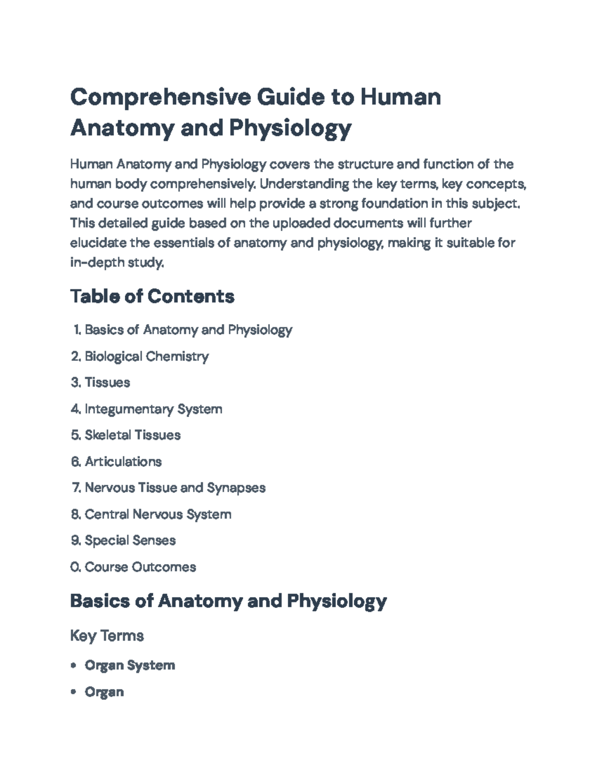 Comprehensive Study Guide for Human Anatomy & Physiology (BIO101 ...