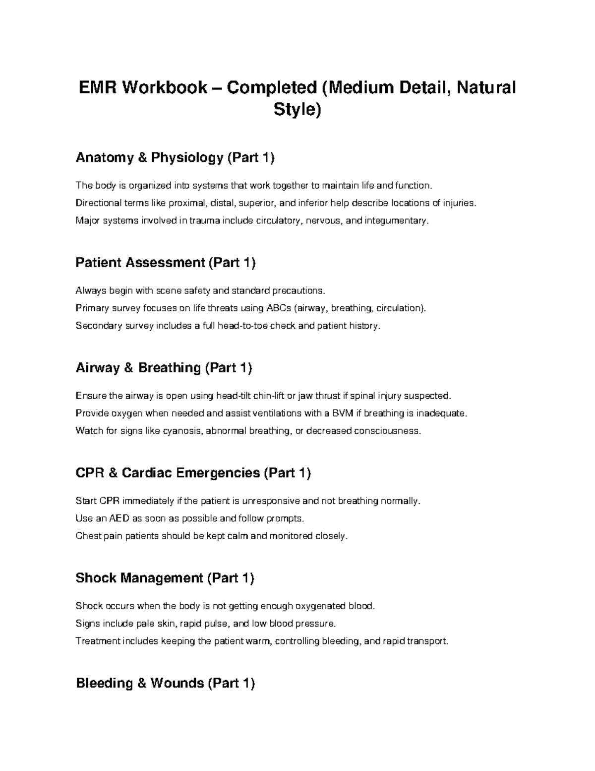EMR Workbook: Comprehensive Guide (Parts 1-8) for Anatomy & Physiology ...