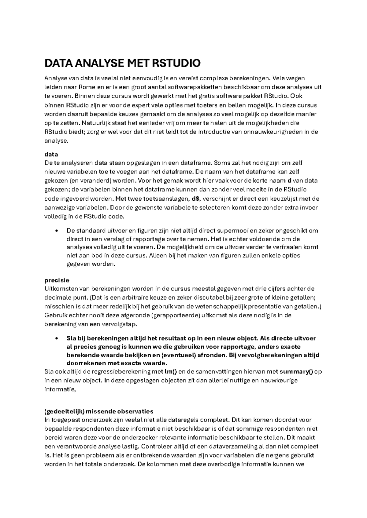 DATA Analyse MET Rstudio - DATA ANALYSE MET RSTUDIO Analyse van data is ...