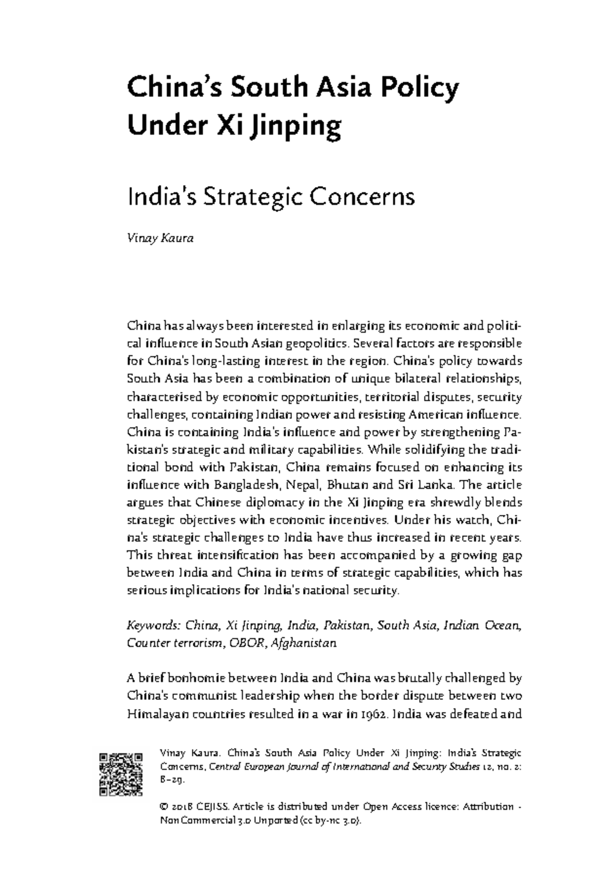 China's South Asia Policy Under Xi Jinping: Strategic Implications for ...