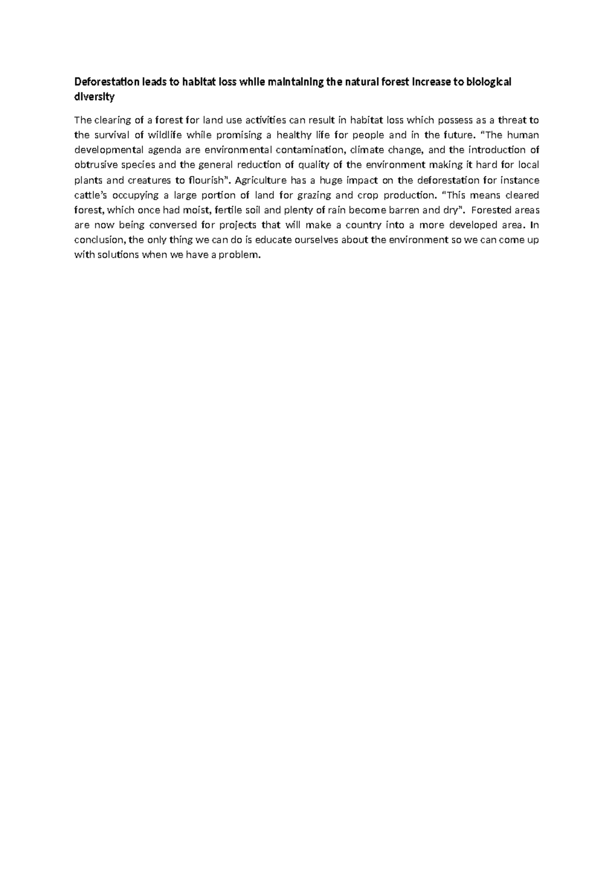 Deforestation and Habitat Loss: Impacts on Biodiversity and Environment ...