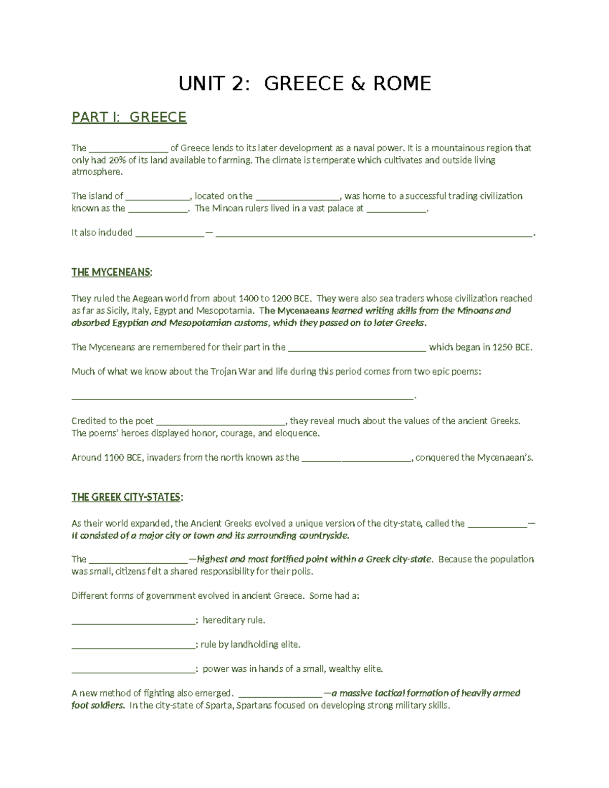 Greece & Rome Study Notes (Unit 2) Midterm Review - Studocu