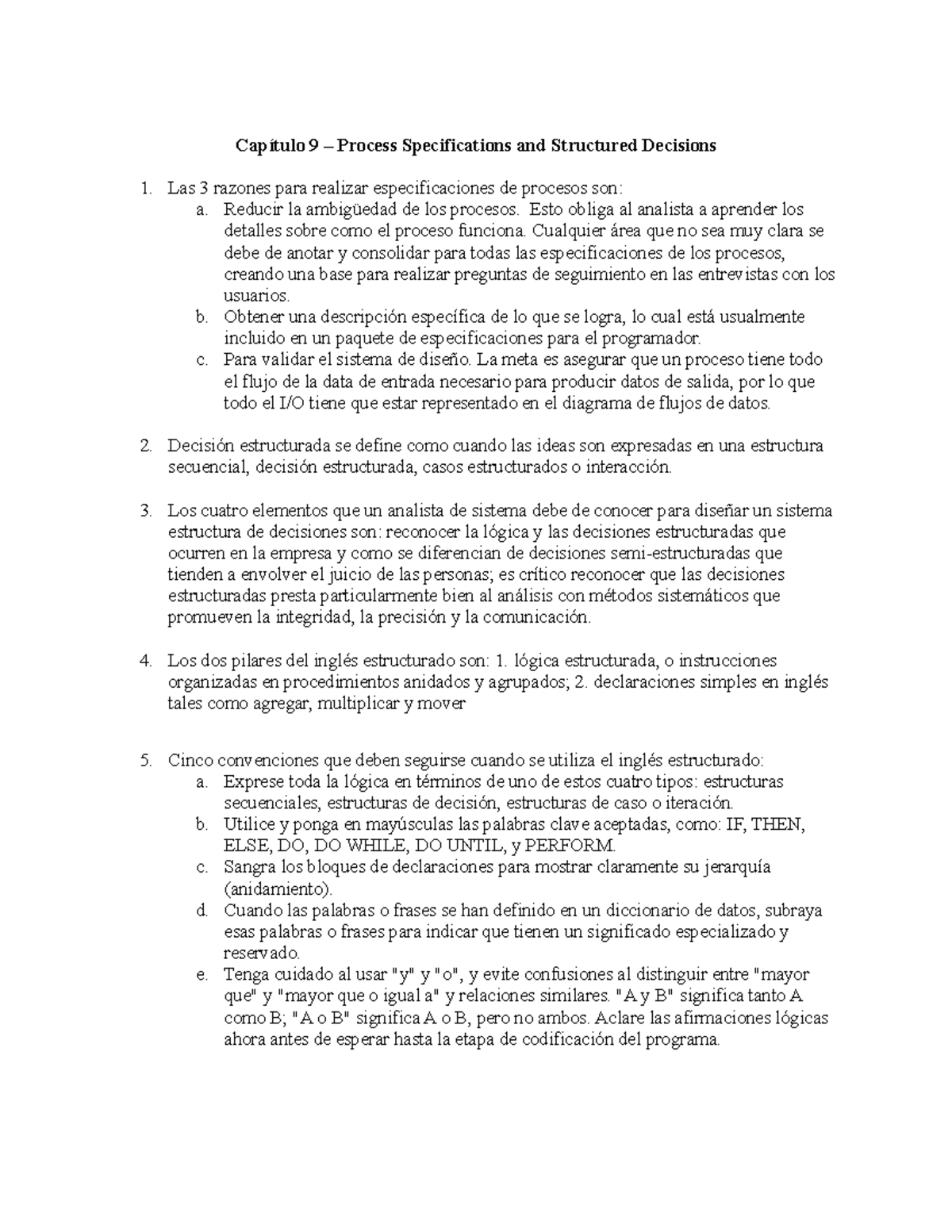 Cap 9 Process Specifications and Structured Decisions - Las 3 razones ...