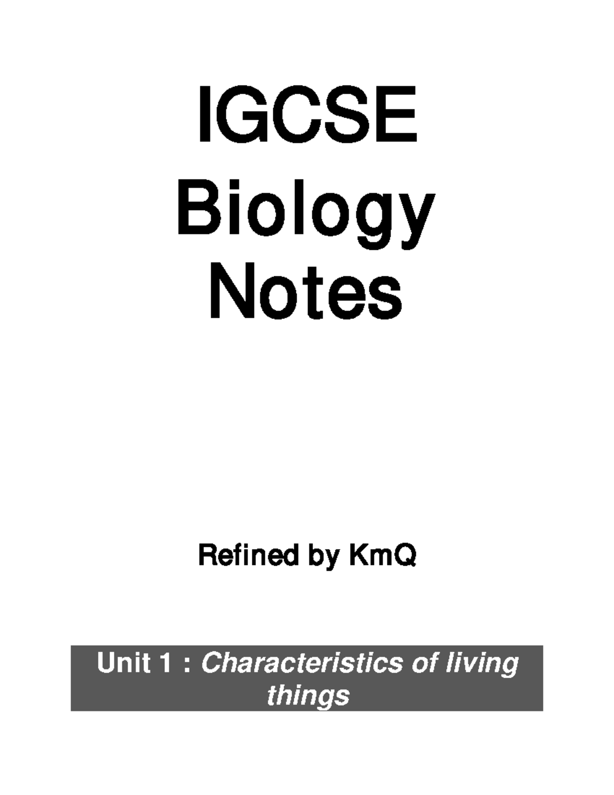 IGCSE Biology Notes: Characteristics of Living Things and More - Studocu