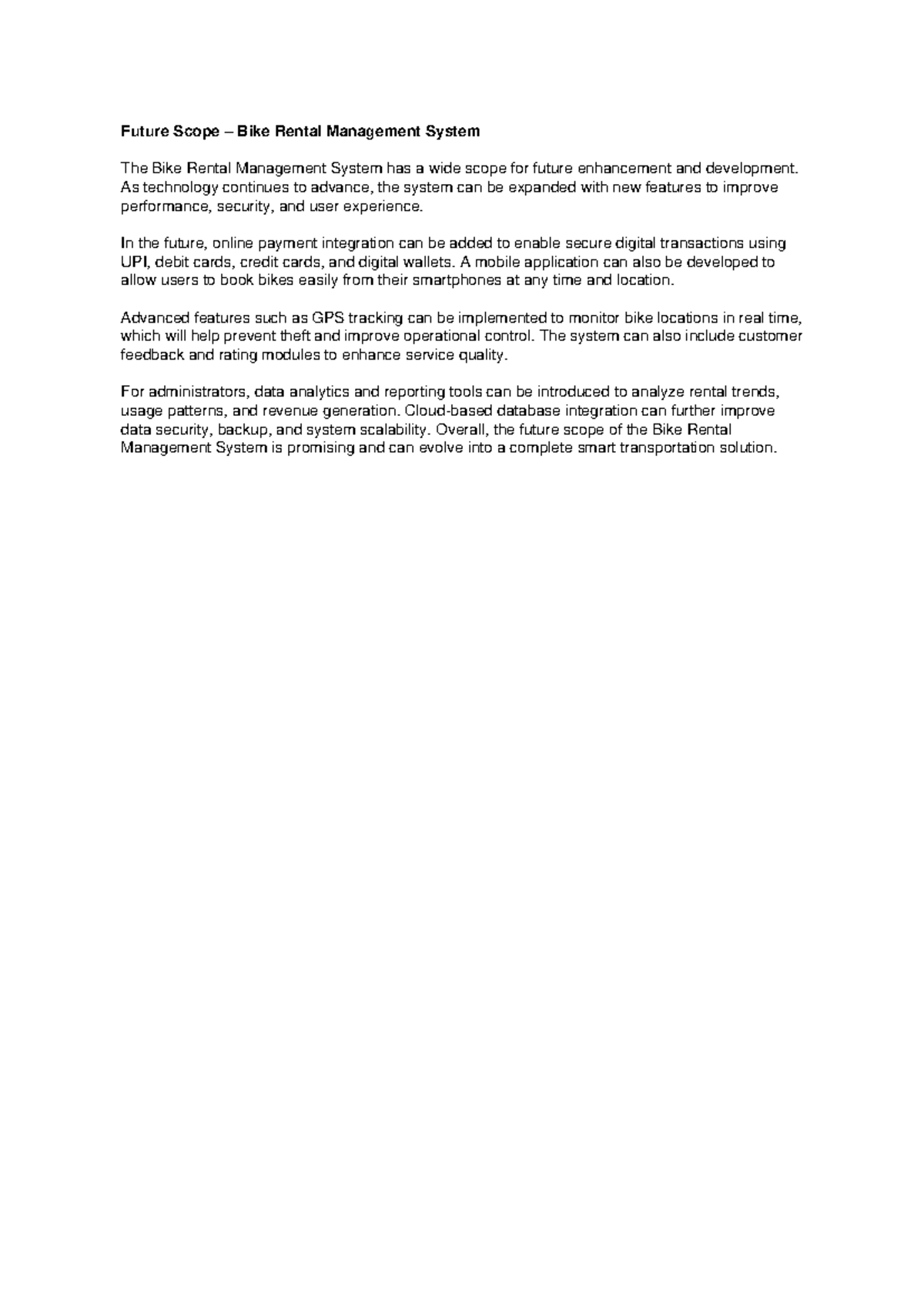 Future Scope of Bike Rental Management System - Studocu