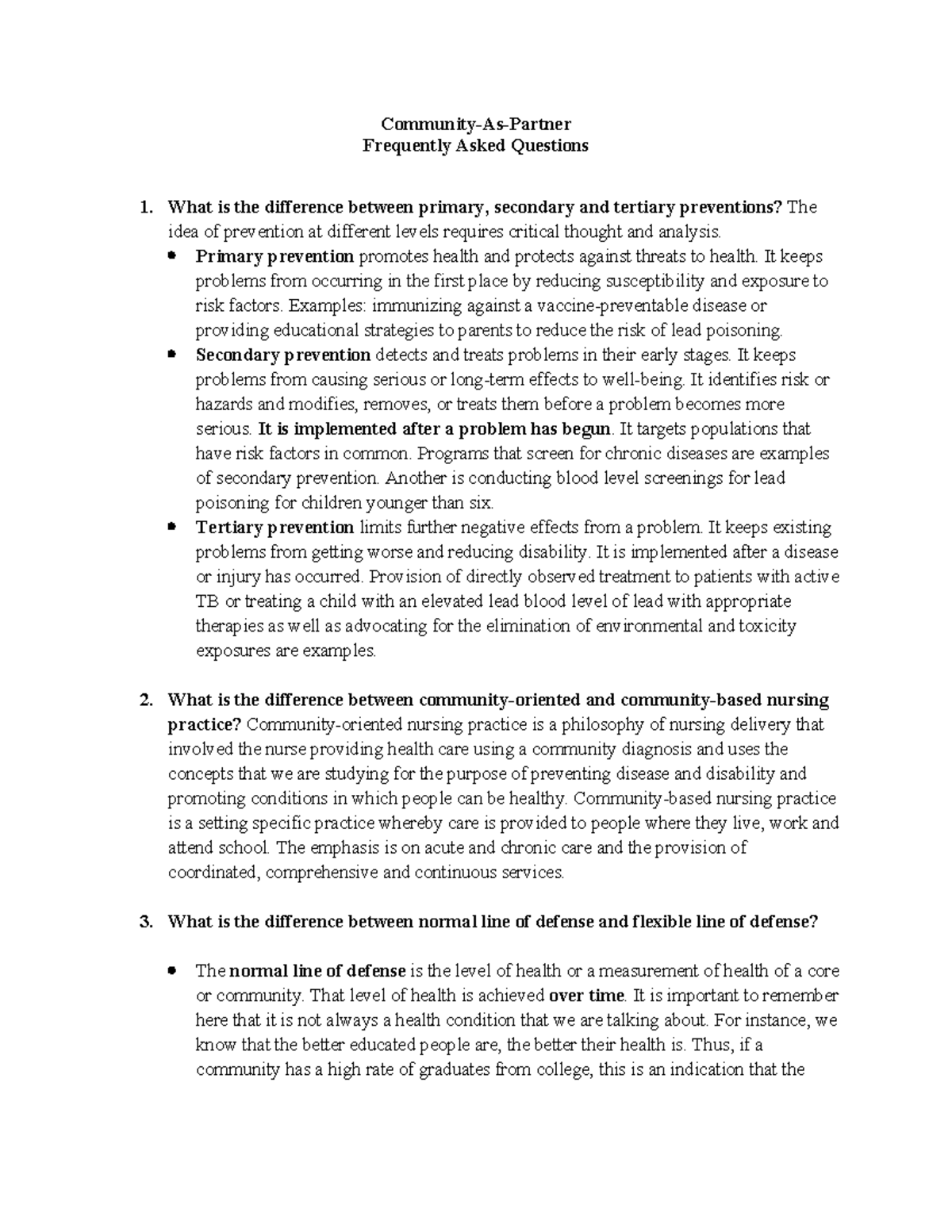 NURS 101: Community Partnership FAQs on Prevention & Nursing Practices ...
