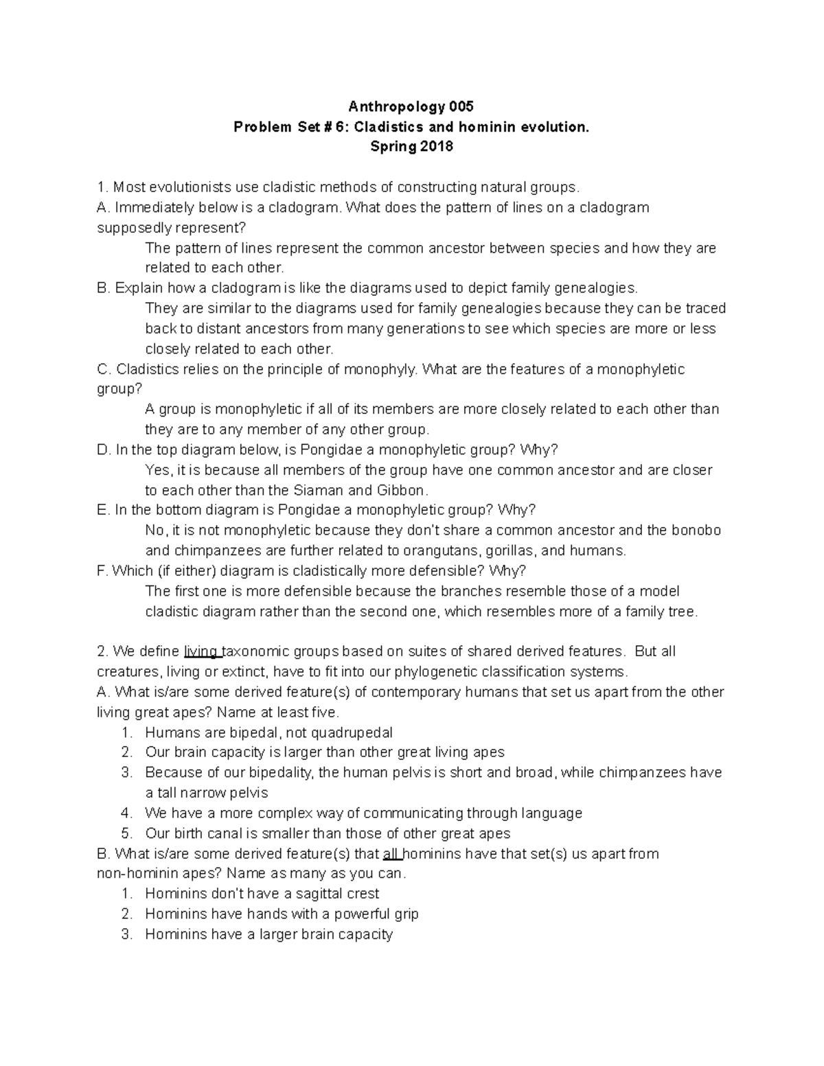 Anthro 5 Problem Set 6 - Professor Steven Gaulin - Anthropology 005 ...