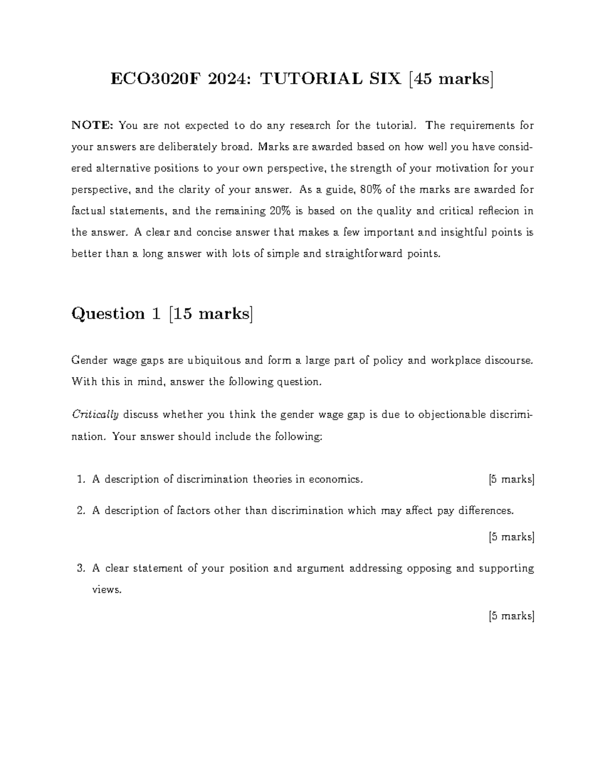 Tutorial 6 Questions - Practice materials - ECO3020F 2024: TUTORIAL SIX ...