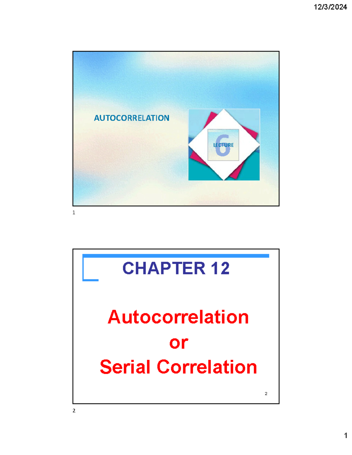 Lecture Notes on Autocorrelation in Time Series Data - ECON 101 - Studocu