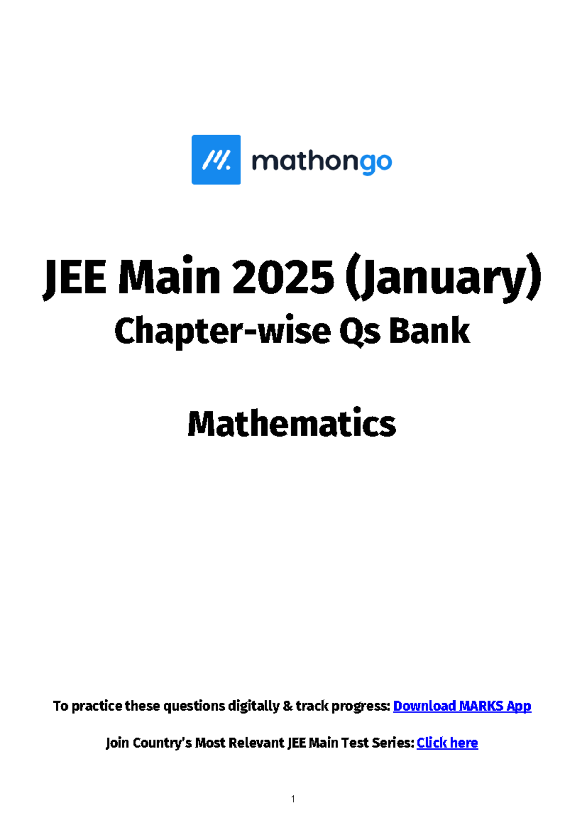 JEE Main 2025 January Mathematics Question Bank for Practice - Studocu