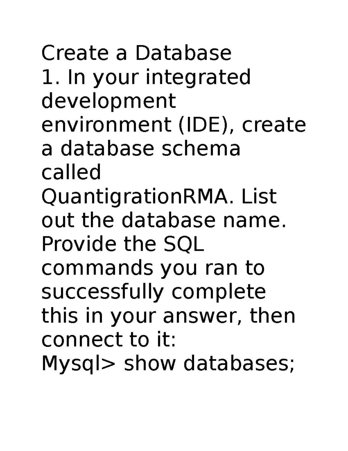 3-3 Major Activity: Creating QuantigrationRMA Database and Tables - Studocu