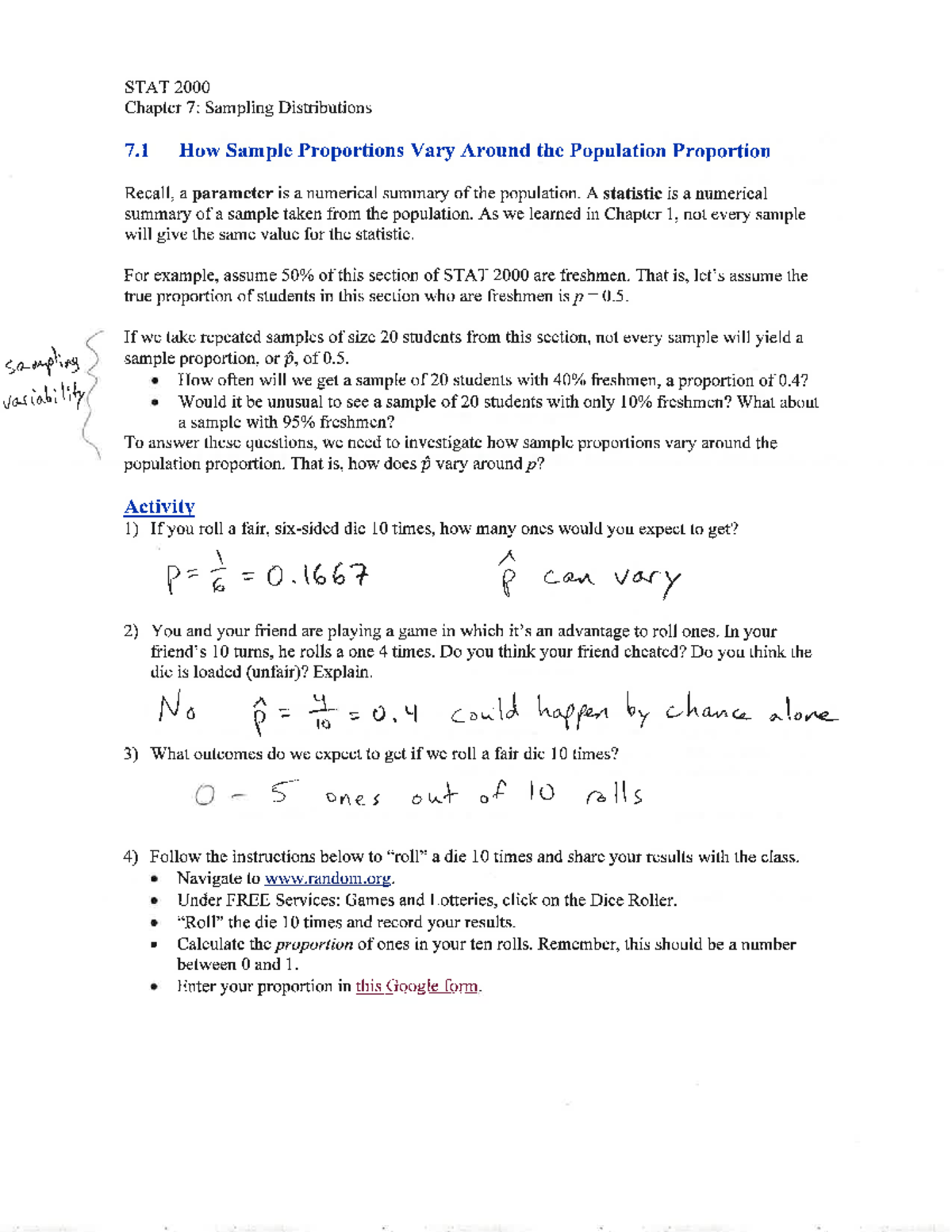 STAT Chapter 7: Sampling Distributions and Variability Analysis - Studocu