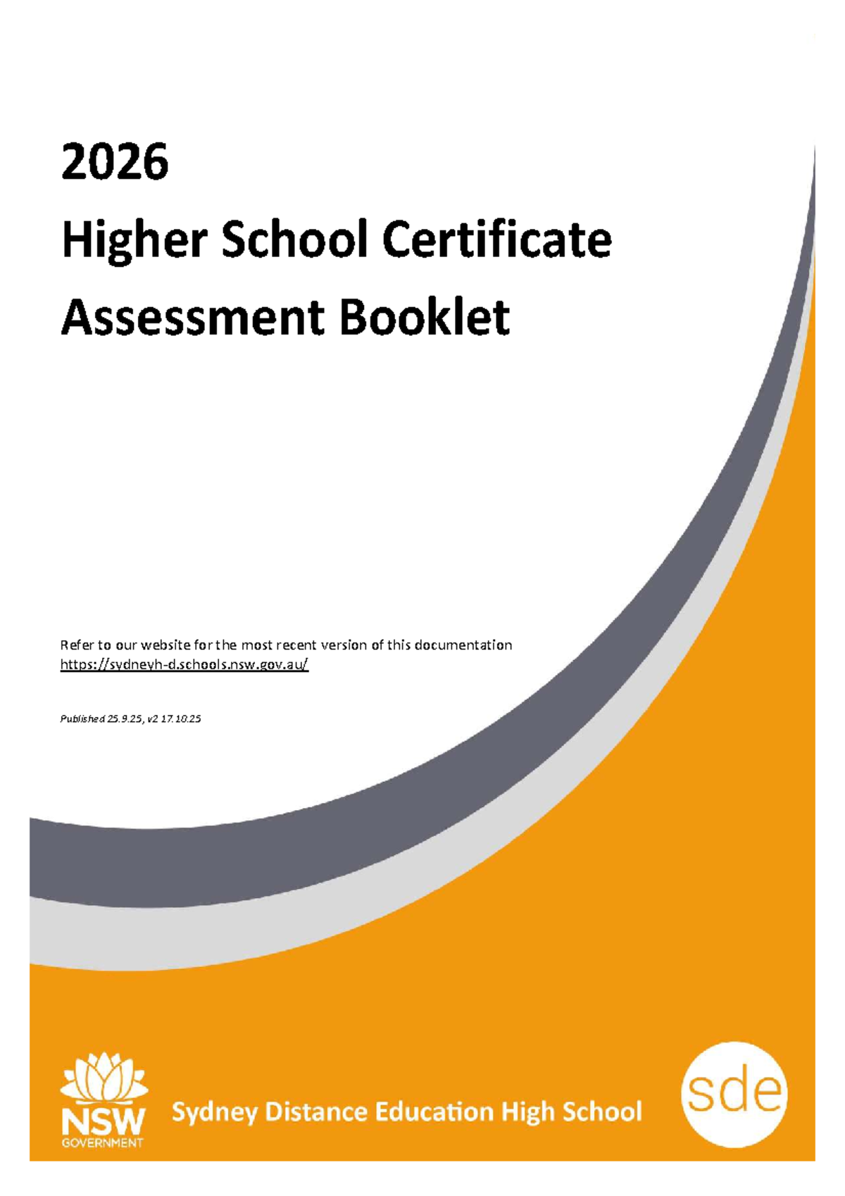 Higher School Certificate Assessment Booklet 2026 - Sydney Distance ...