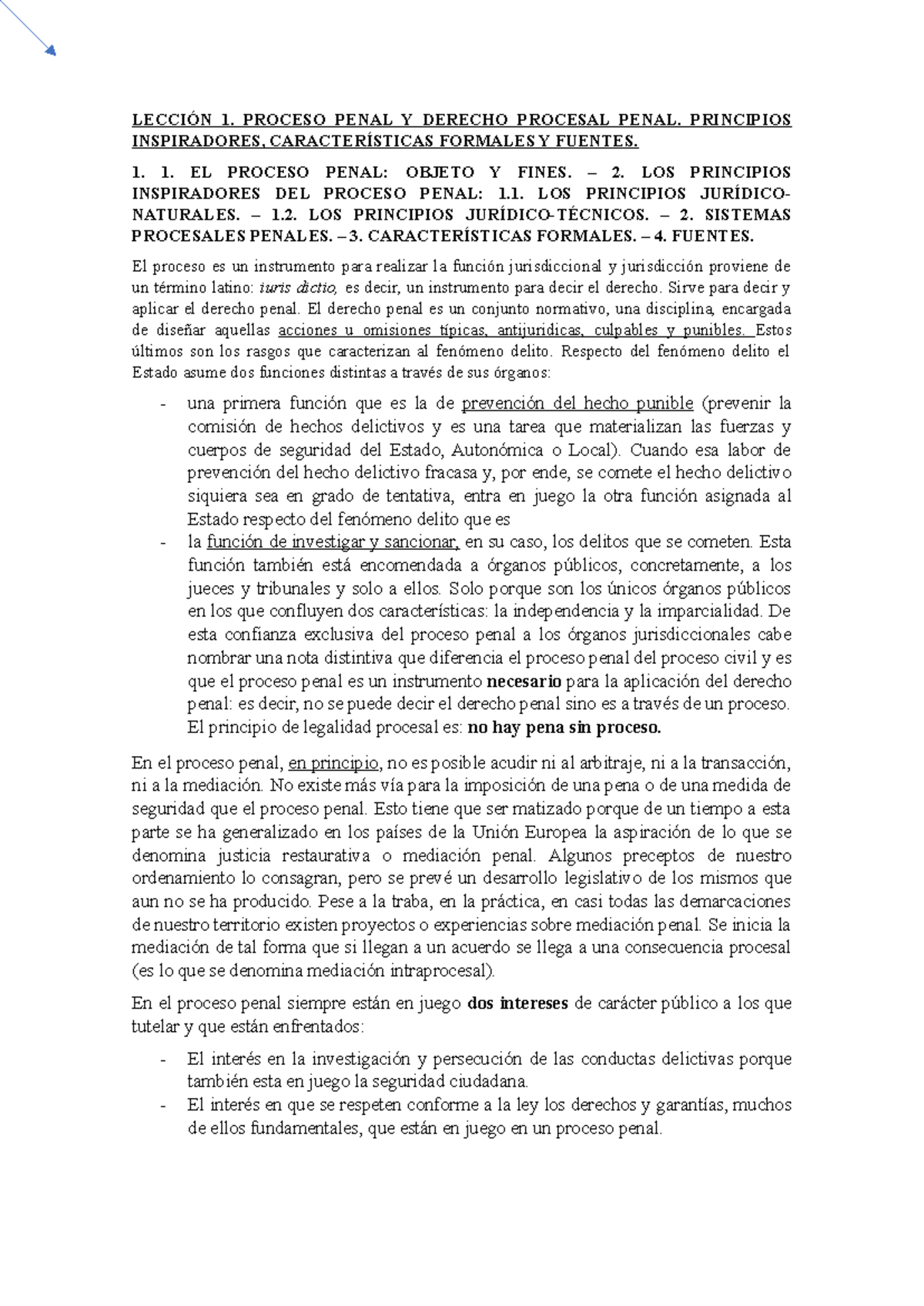 LECCIÓN 1: PROCESO PENAL Y PRINCIPIOS DEL DERECHO PROCESAL PENAL - Studocu