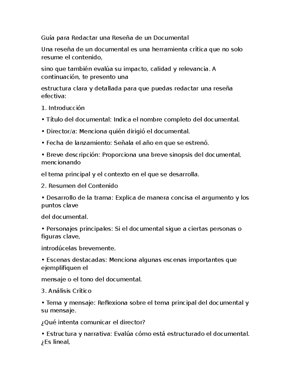 Guía para Redactar Reseñas de Documentales: Claves y Ejemplos - Studocu