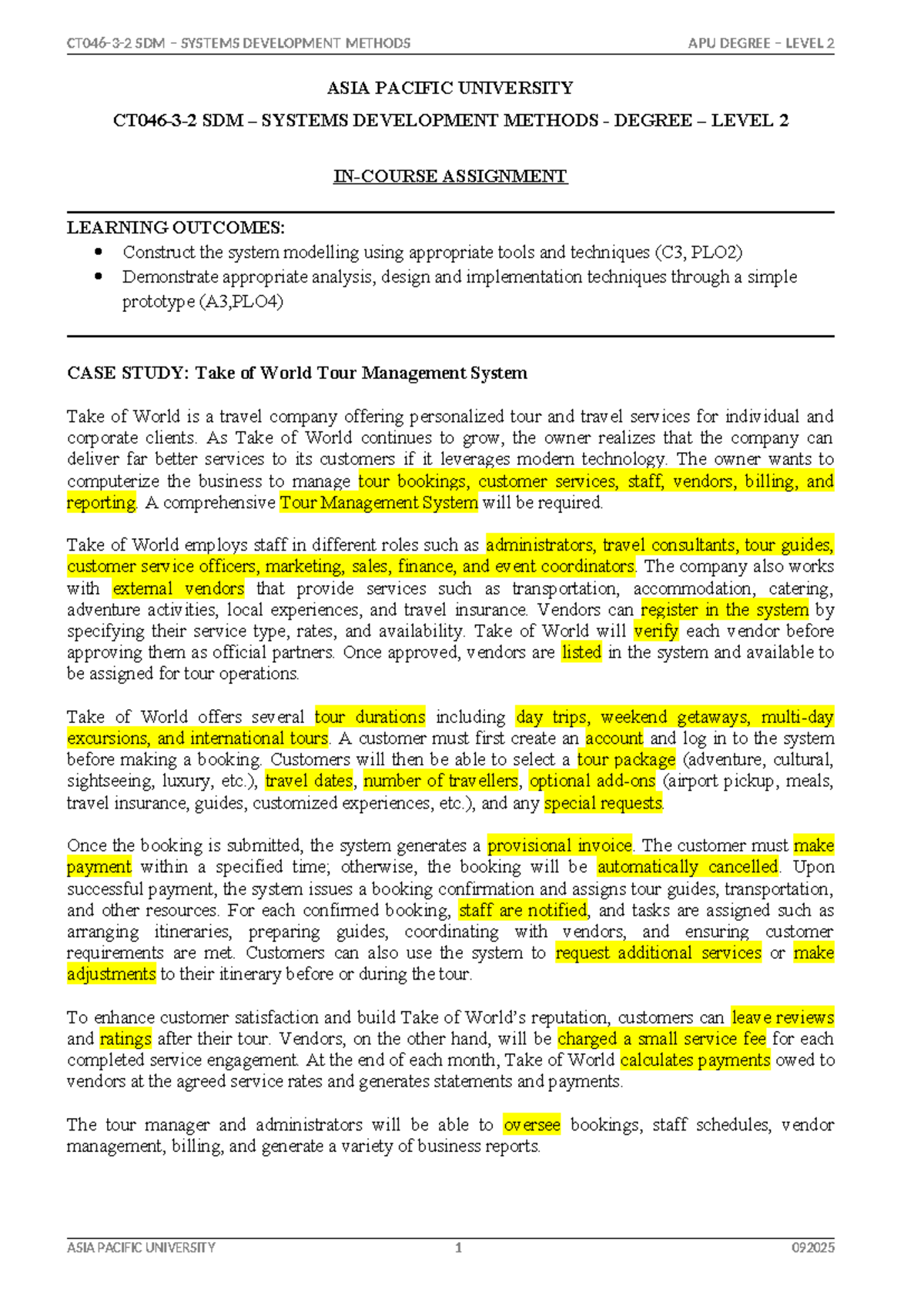 SDM0326: Take of World Tour Management System Case Study Assignment ...