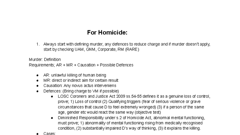 Criminal Law Notes (CL101): Homicide, Defences, and Key Cases - Studocu