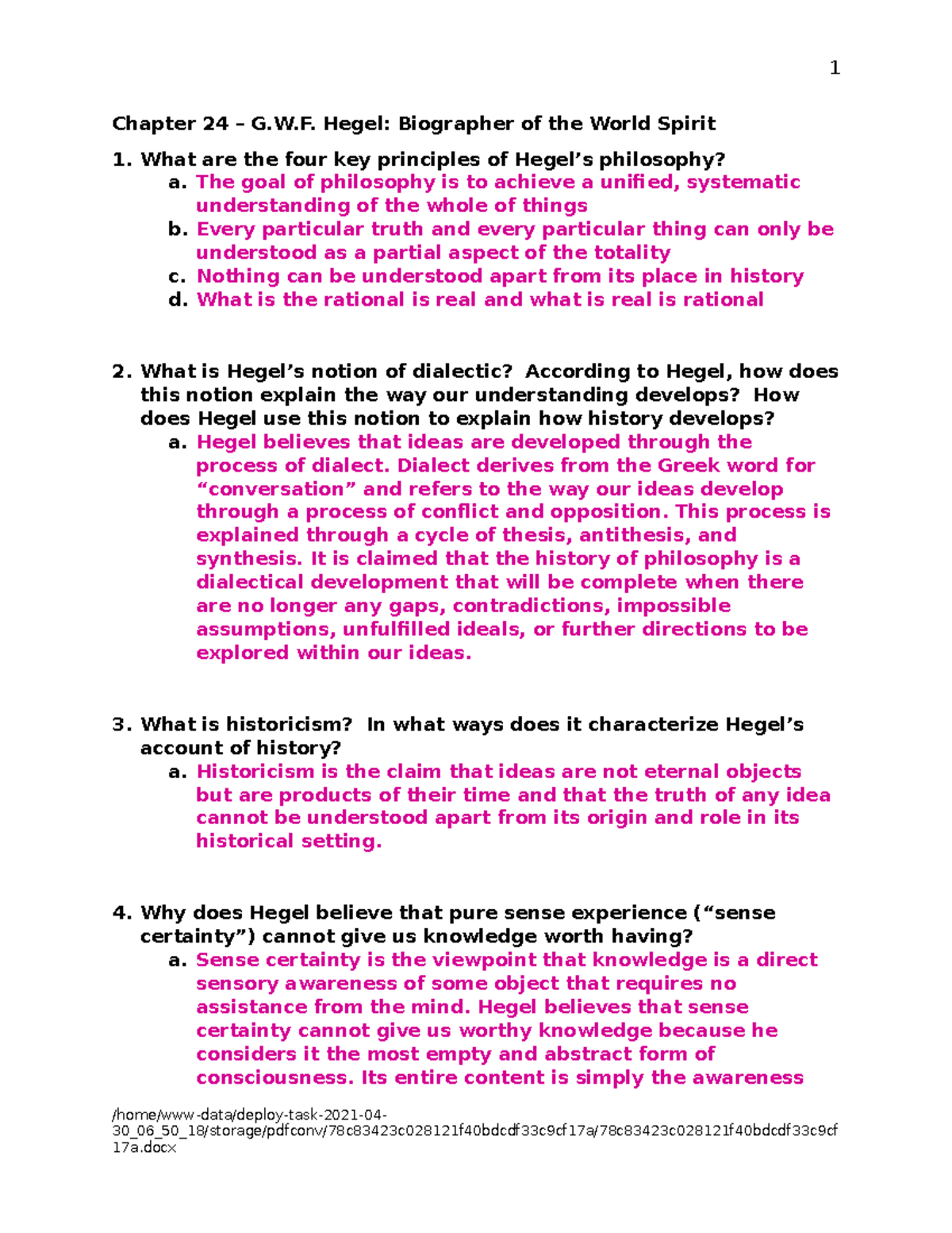 Chapter 24 - Hegel - Ch 24 HW - 1 Chapter 24 G.W. Hegel: Biographer of ...