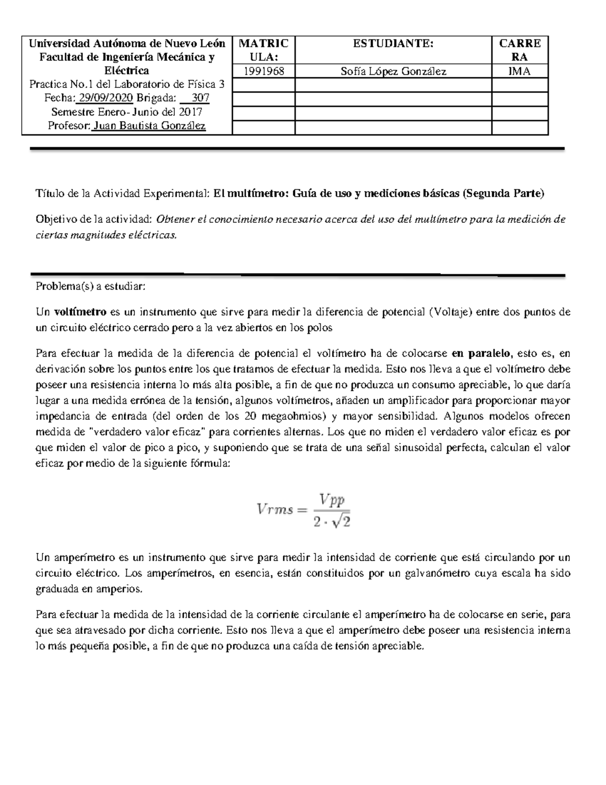 Practica 3. Multimetro - Universidad Autónoma de Nuevo León Facultad de ...