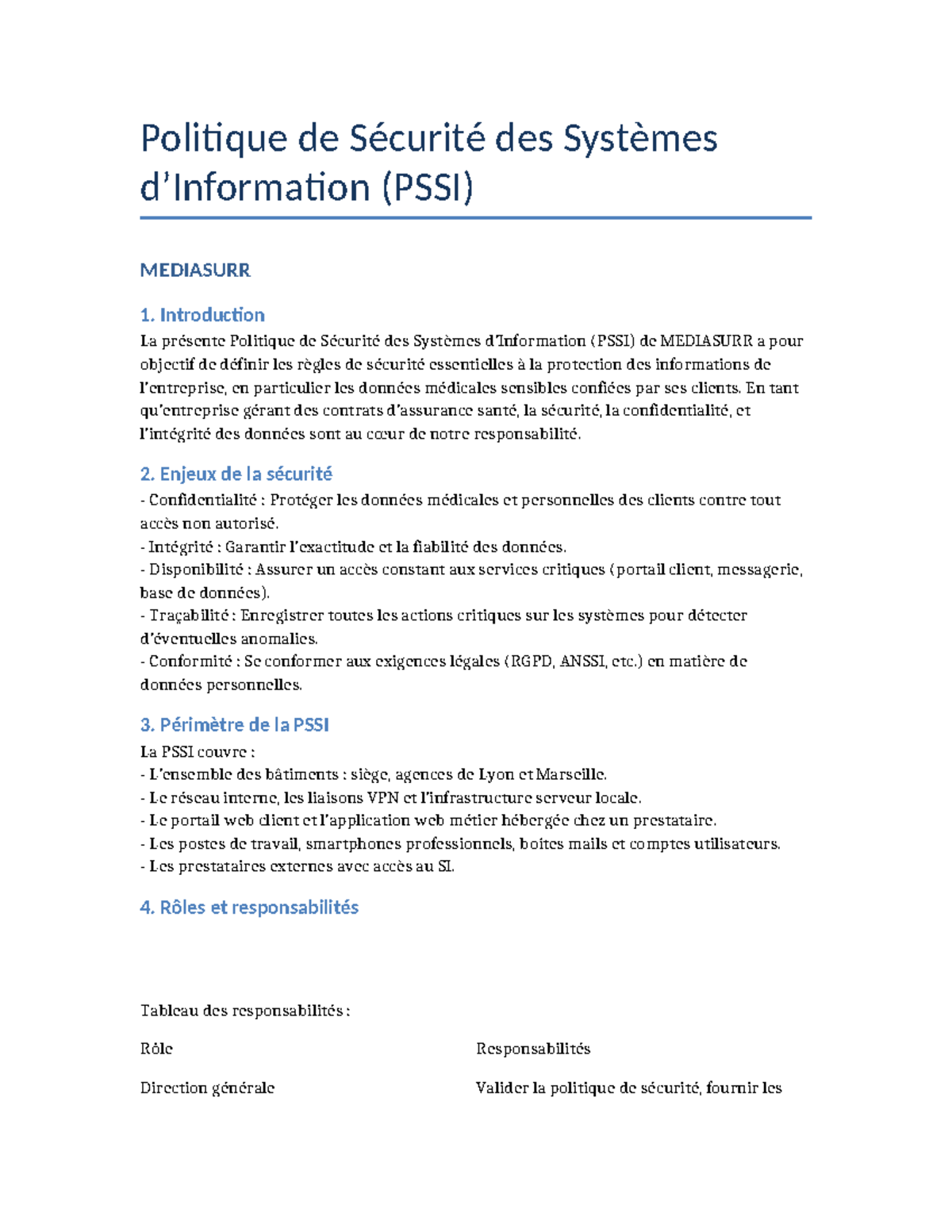 PSSI MEDIASURR: Politique de Sécurité des Systèmes et E-commerce - Studocu