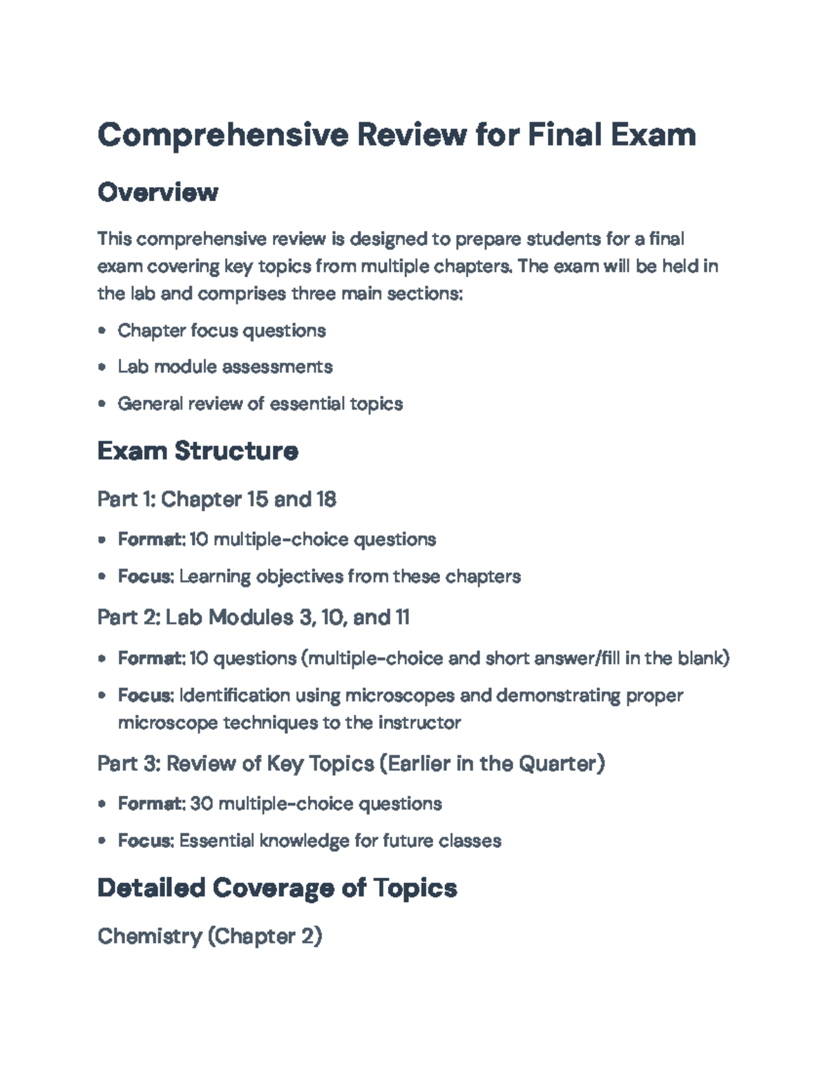 Comprehensive Review for Final Exam: Key Topics & Lab Modules (BIOL 101 ...