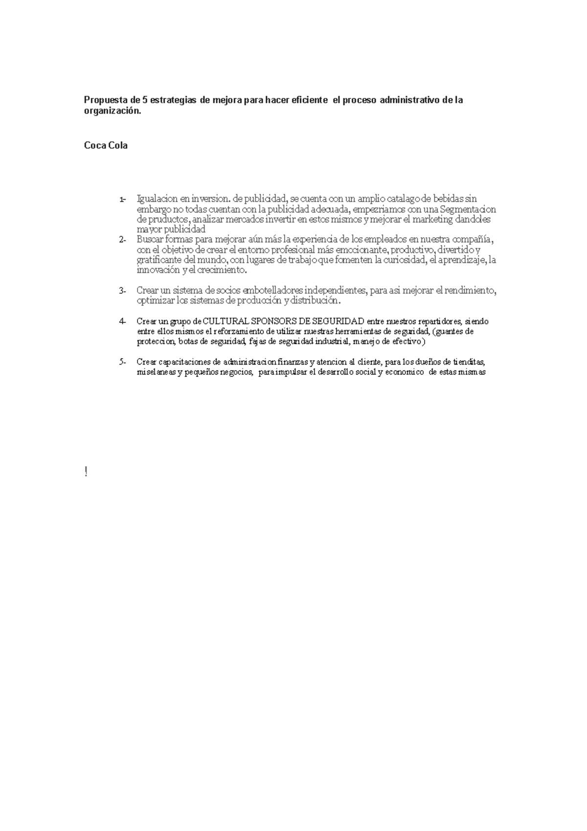 Propuesta de Estrategias de Mejora Administrativa para Coca Cola - Studocu