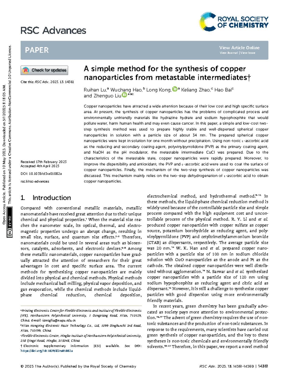 D3ra01082 - Simple Synthesis of Copper Nanoparticles from Metastable ...