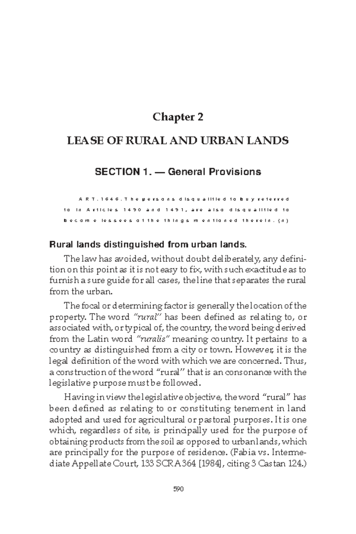 590 LEASE Chapter 2: General provisions on rural and urban lands - Studocu