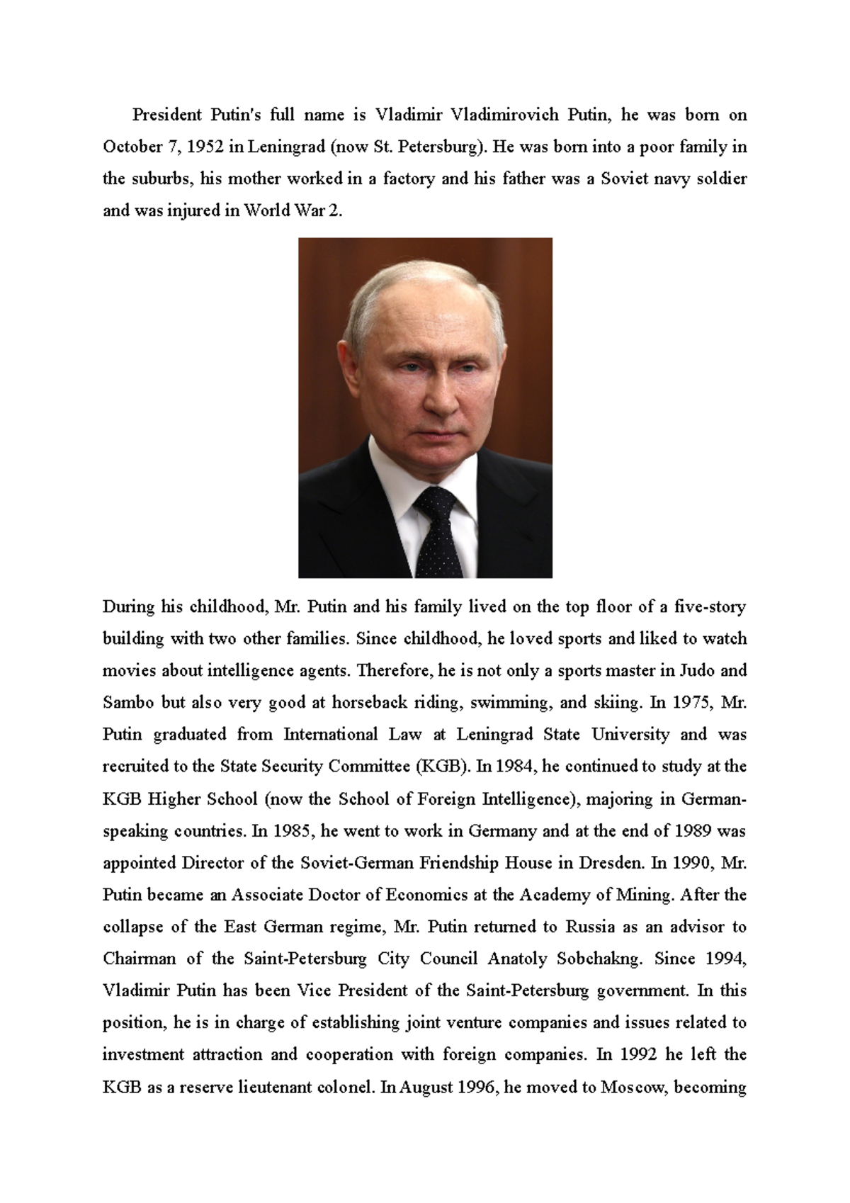 PTT - lịch sử đảng - President Putin's full name is Vladimir ...