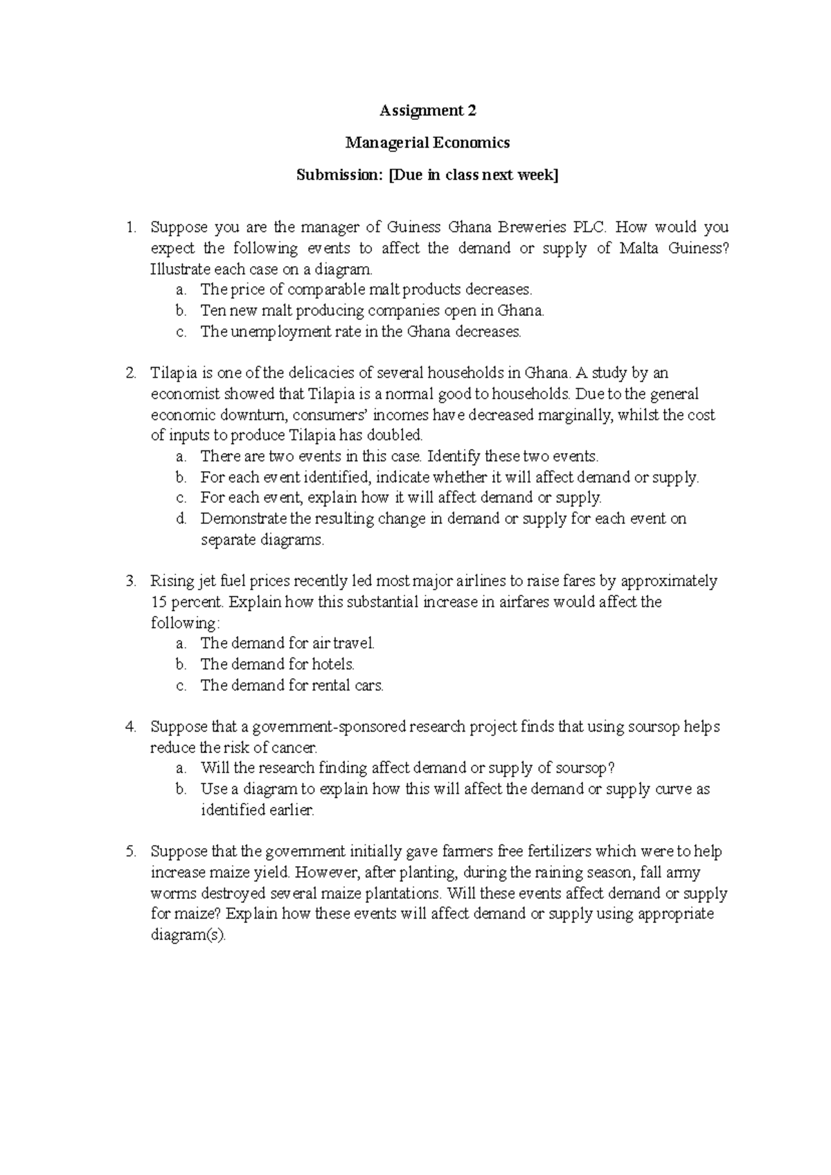 Problem Set 2 - Assignment: Managerial Economics Analysis - Studocu