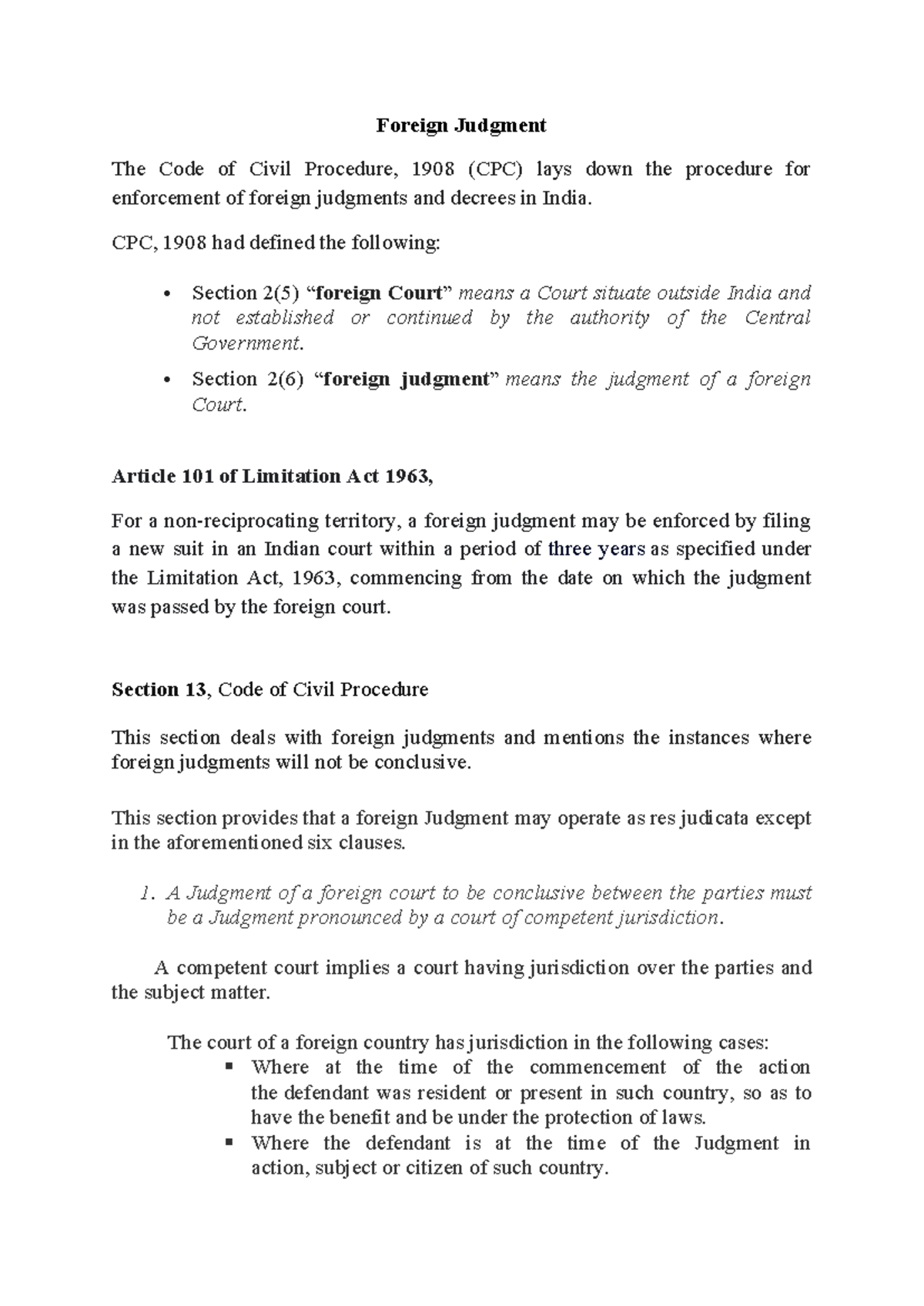 Foreign Judgment - Summary Civil Procedure Code - Foreign Judgment The ...