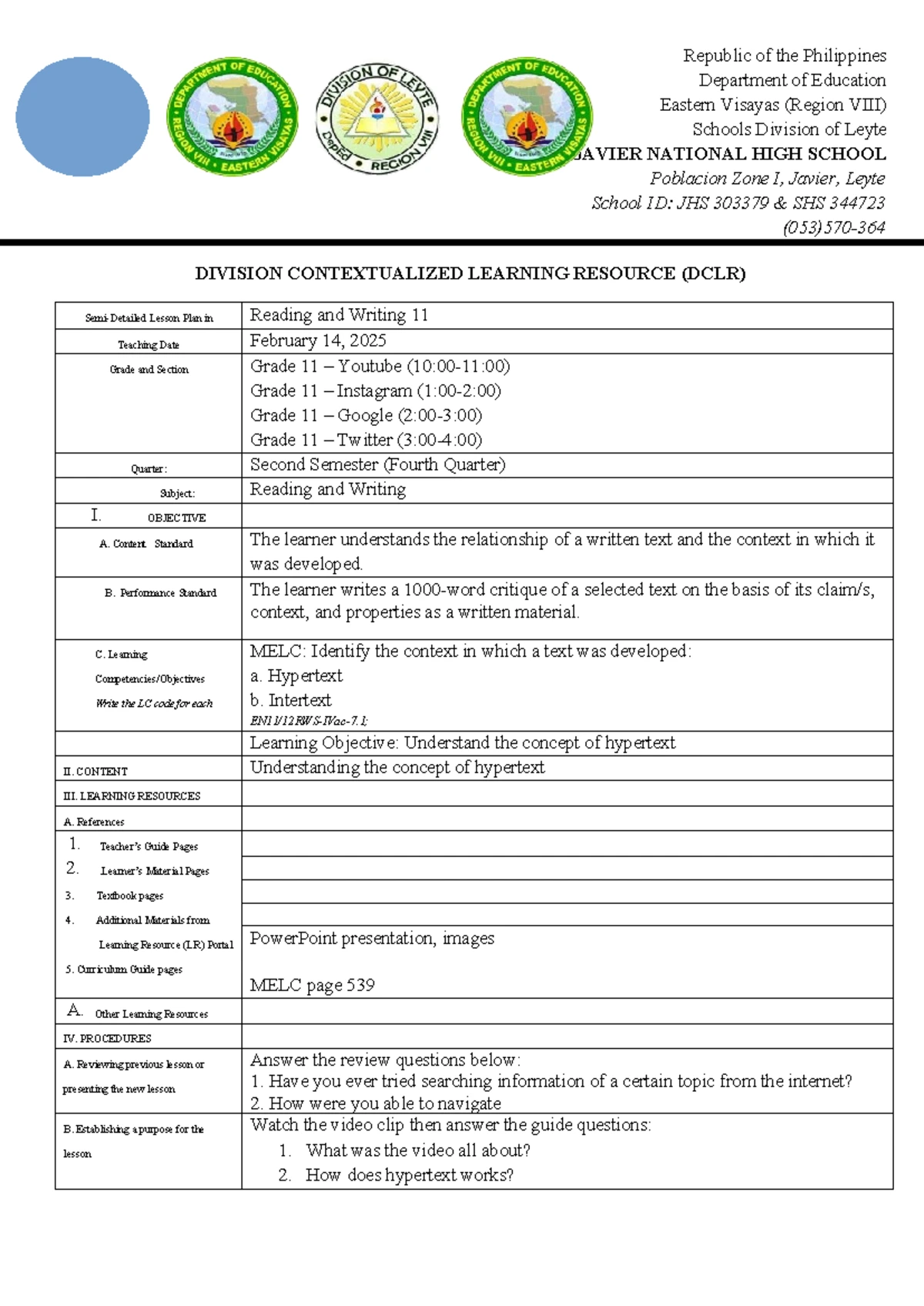 Intertext dll - dll - DIVISION CONTEXTUALIZED LEARNING RESOURCE (DCLR ...