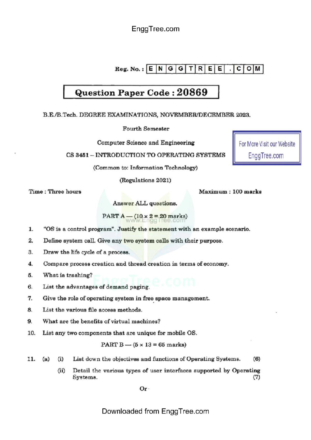CS3451 Final Exam Question Paper - Introduction to Operating Systems ...