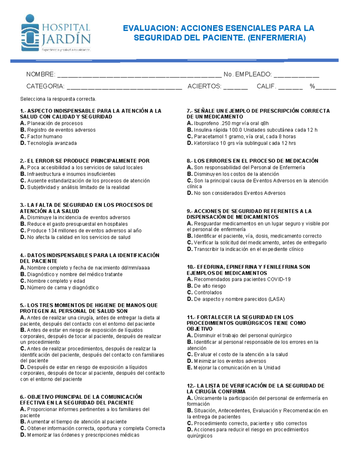 Evaluación AESP: Acciones Esenciales para la Seguridad del Paciente ...