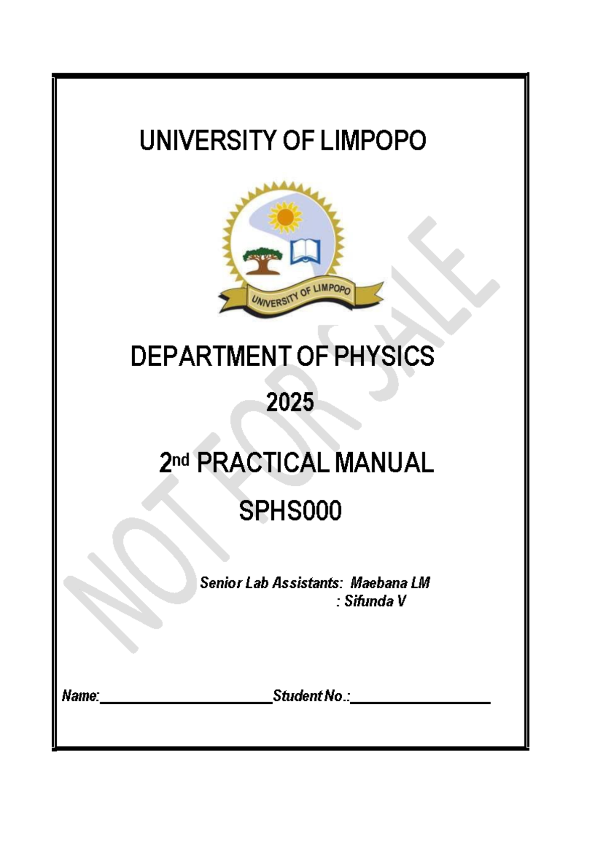2025 SPHS000 2nd Semester Practical Manual for Physics Lab - Studocu