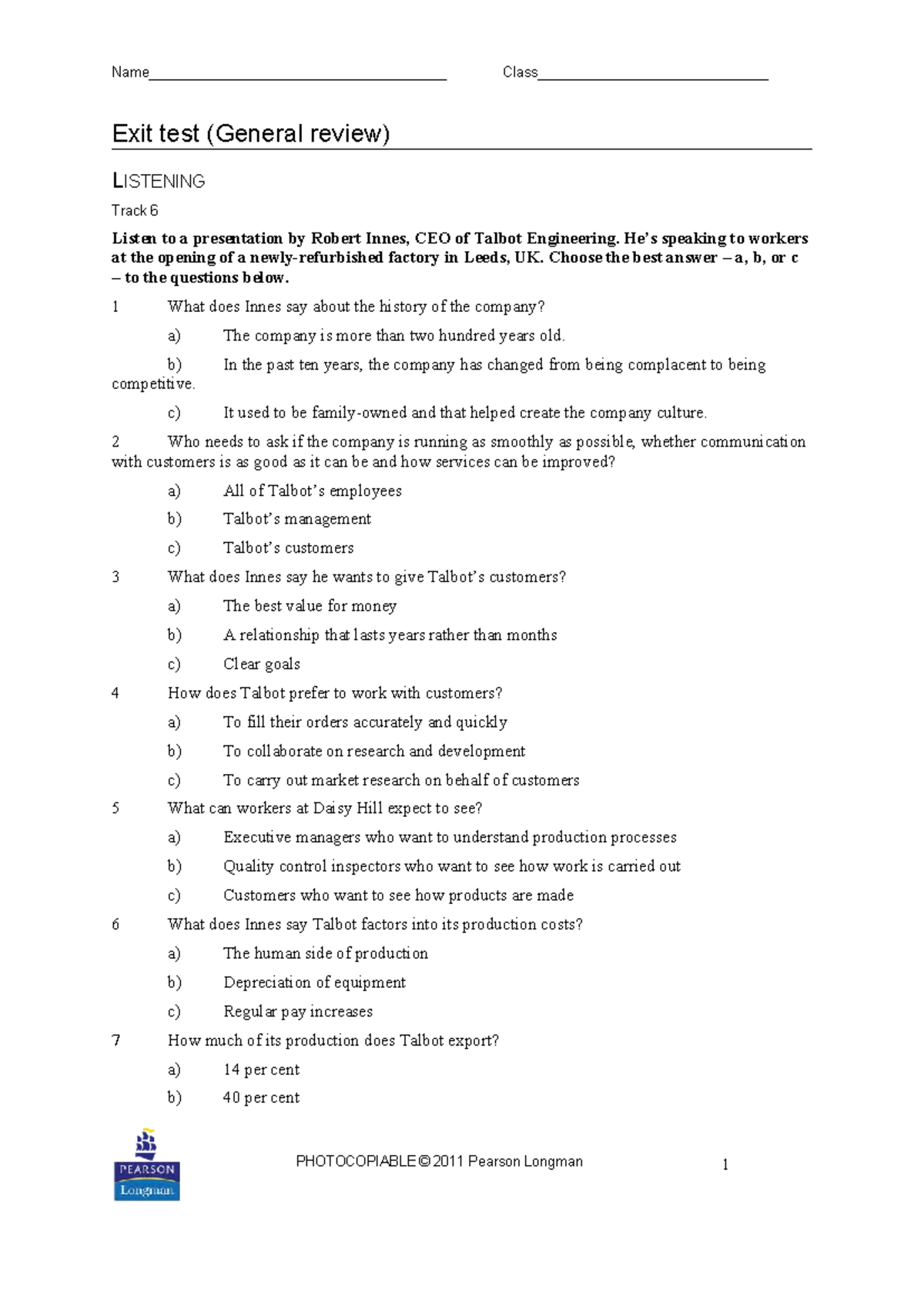 Exit Test (General Review) - Listening & Speaking Skills Assessment ...